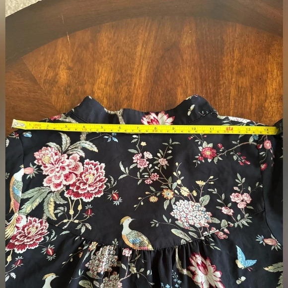 H&M by GP & J Baker Black floral bird print Tunic Shift Dress Size 2 Button Down - Picture 13 of 13